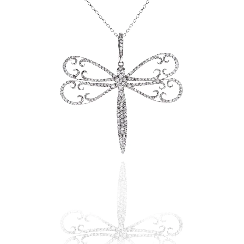 Elegant necklaces and pendants with gold chains for a chic, timeless appearance-Estate 18 Karat White Gold Dragonfly Diamond Pendant Necklace