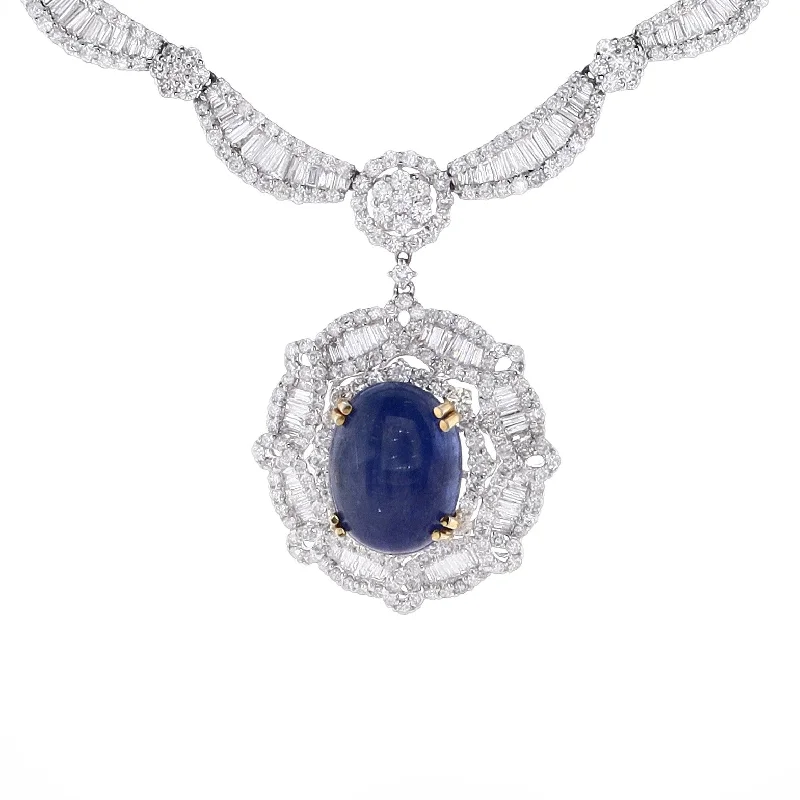 Stunning necklaces and pendants with amethyst gemstones for a calming effect-Estate 18k White Gold Star Sapphire and Diamond Scallop Design 16" Necklace