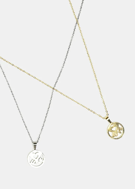 Necklaces and pendants with zodiac constellation designs for an astrological touch-Heart & "LOVE" in Circle Necklace with Stud Earrings