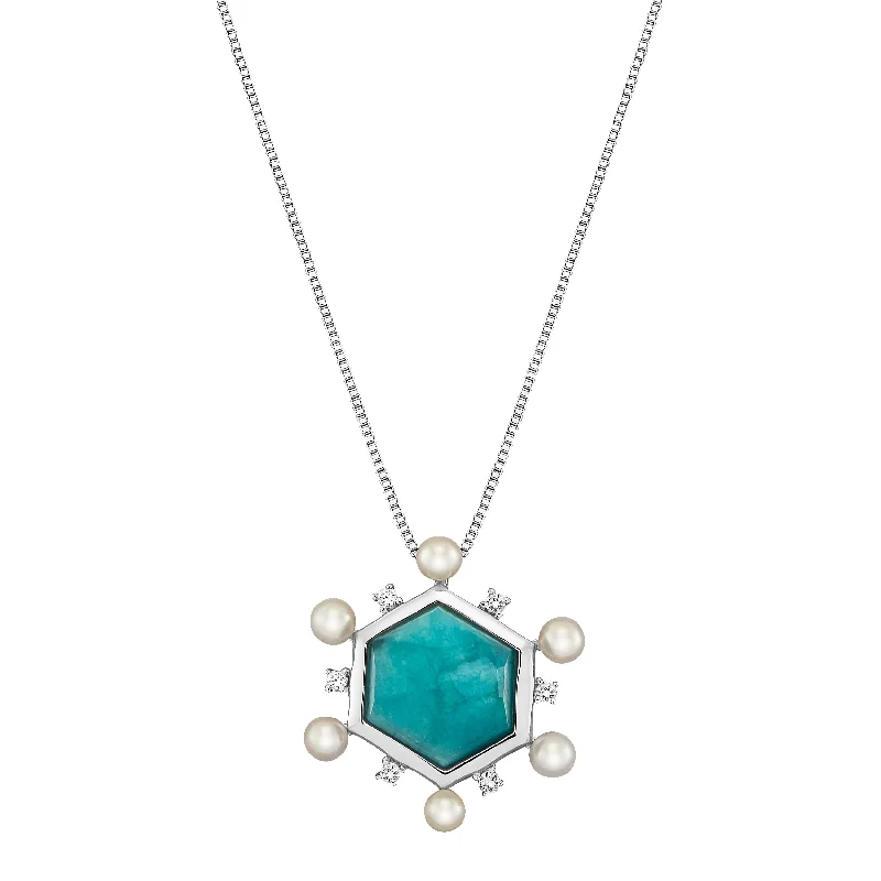 Beautiful necklaces and pendants with gemstone teardrops for an elegant effect-Sterling Silver Amazonite Pearl Geometric Necklace