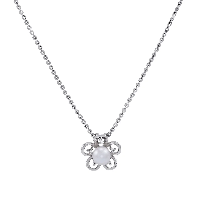 Best necklaces and pendants with butterfly pendants for a delicate, light style-Sterling Silver Pearl Flower Necklace