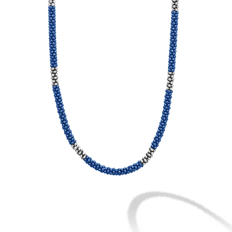 Stunning necklaces and pendants with aquamarine stones for a serene effect-Lagos Blue Caviar 3mm Ultramarine Silver Station Ceramic Beaded Necklace