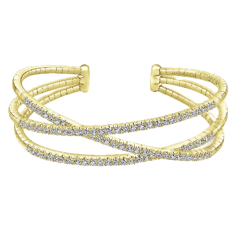 Best necklaces and pendants with intricate filigree for vintage-inspired elegance-14K Yellow Gold Criss Crossing Diamond Cuff