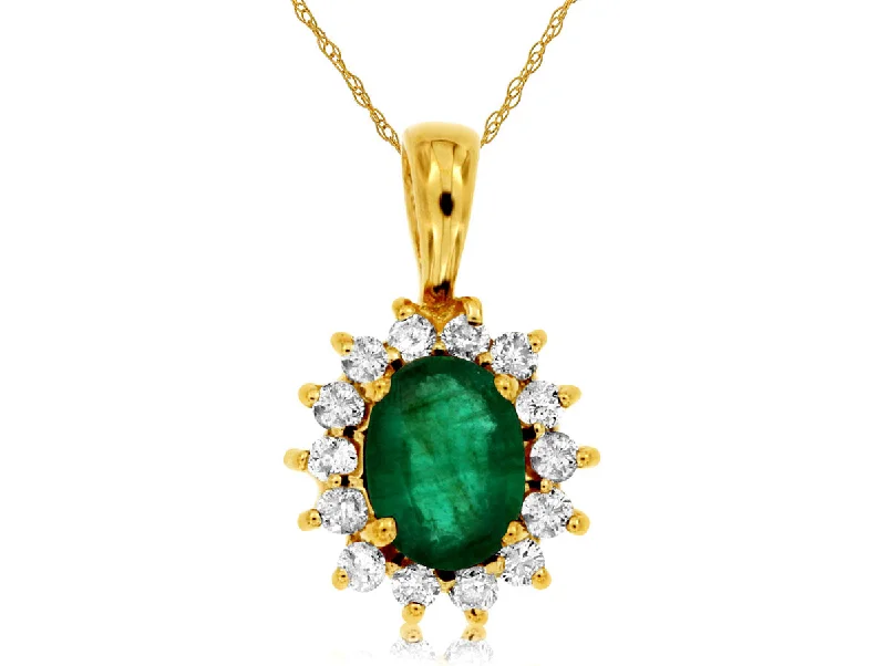 Unique necklaces and pendants with custom birthstone arrangements for personalization-14K Yellow Gold Emerald and Diamond Necklace