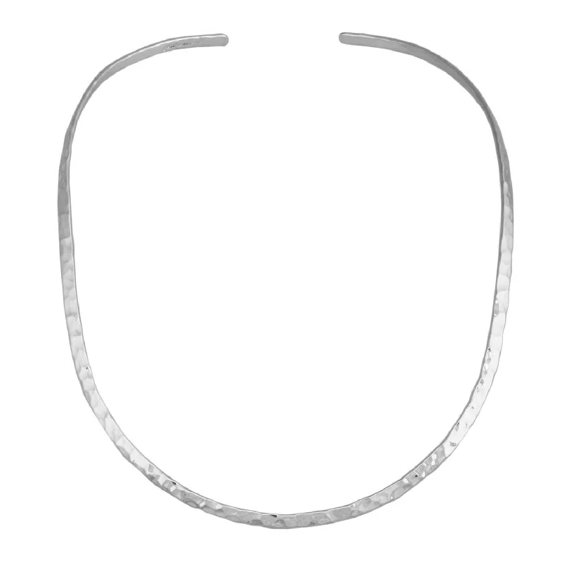 Unique necklaces and pendants with vintage-inspired designs for timeless appeal-Silver Plated Hammered Open Oval Neckwire