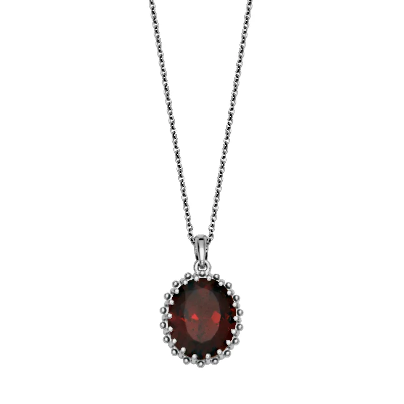 Stunning necklaces and pendants with birthstone pendants for a personal touch-Sterling Silver 12x10mm Oval Garnet Solitaire Necklace by Samuel B.