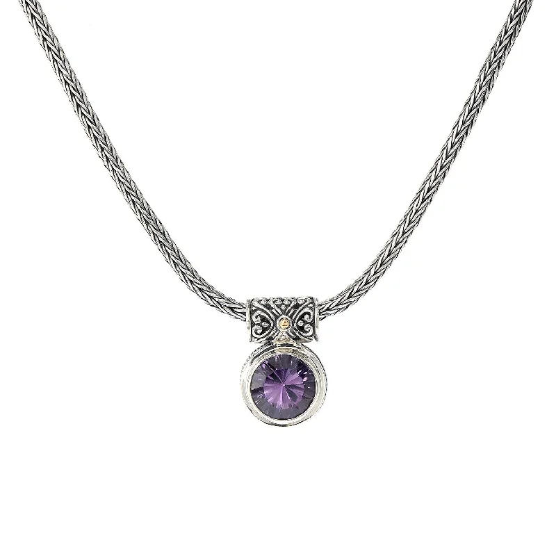 Best necklaces and pendants for weddings with matching designs for bride and groom-Sterling Silver & 18K Yellow Gold Amethyst Solitaire Necklace by Samuel B.