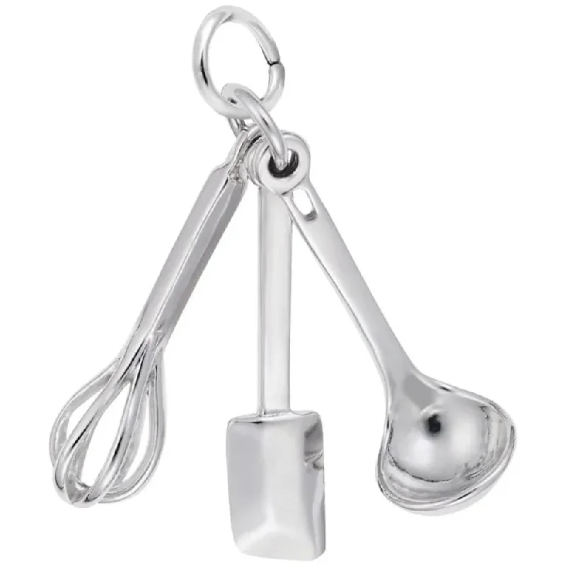 Elegant necklaces and pendants with onyx stones for a sleek, polished look-Sterling Silver 3 Piece Cooking Utensils Charm