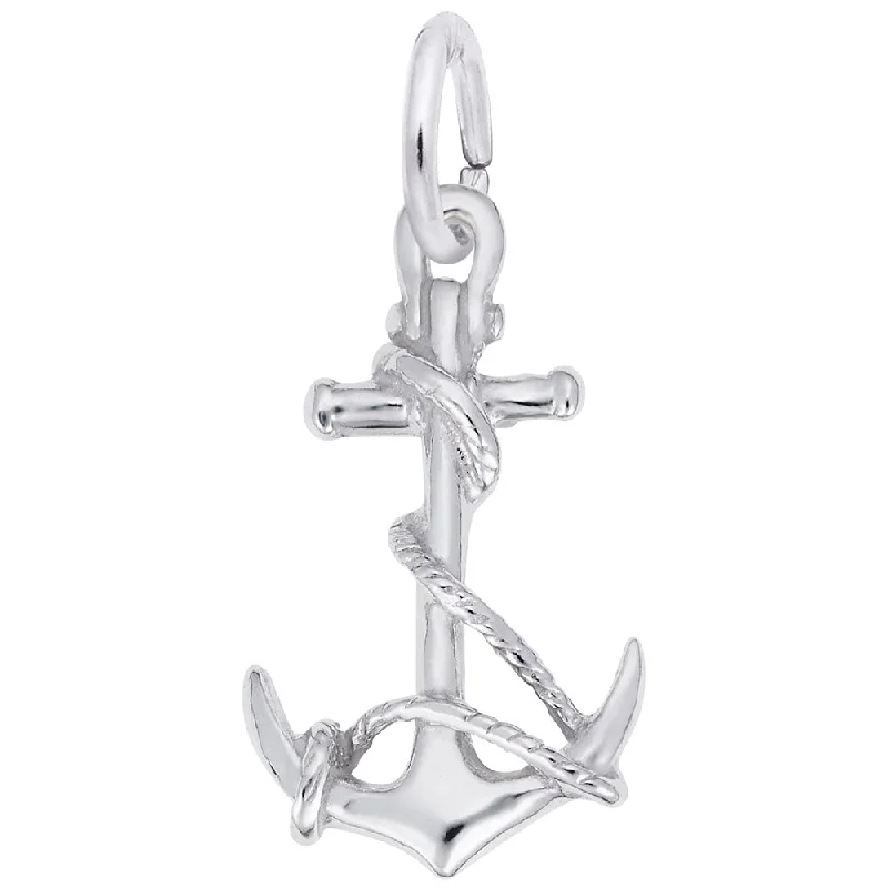 Necklaces and pendants with lotus flower designs for a spiritual, peaceful vibe-Sterling Silver Anchor with Rope Charm