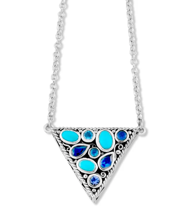 Stunning necklaces and pendants with jade gemstones for a calming green hue-Sterling Silver Blue Gemstone Triangle Pendant Necklace by Samuel B.