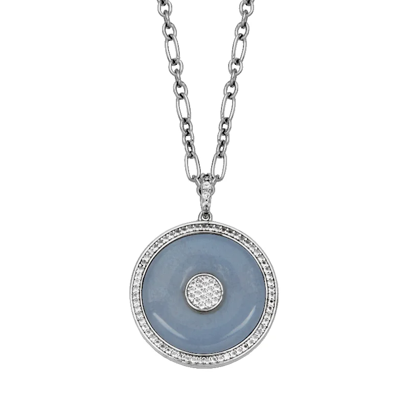 Best necklaces and pendants with intricate beadwork for a bohemian-inspired look-Sterling Silver Blue Lace Agate and White Topaz Medallion Drop Necklace by Samuel B.