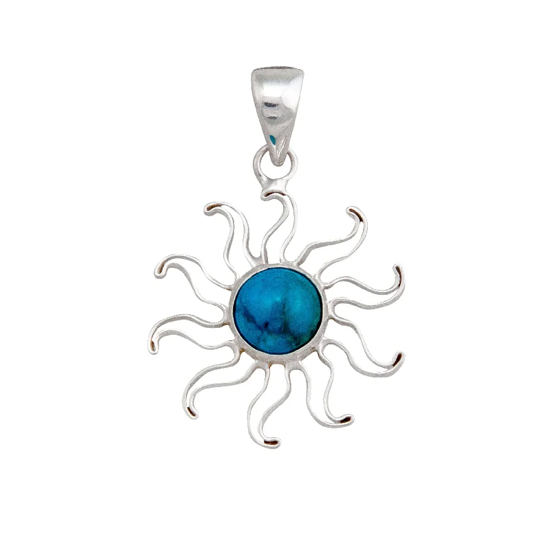 Elegant necklaces and pendants with diamond accents for added sparkle-Sterling Silver Chrysocolla Sun Pendant