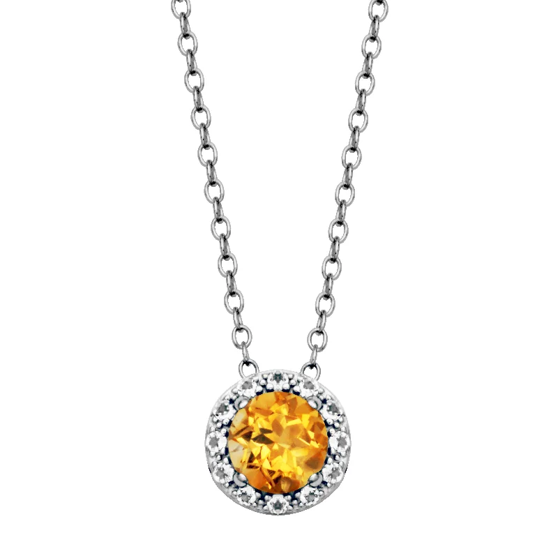 Beautiful necklaces and pendants with diamond-encrusted designs for maximum sparkle-Sterling Silver Citrine & White Topaz Halo Necklace by Samuel B.