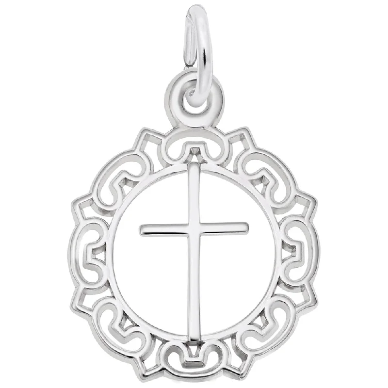 Stunning necklaces and pendants with ruby and diamond combinations for a luxurious effect-Sterling Silver Cross with Ornate Border Charm