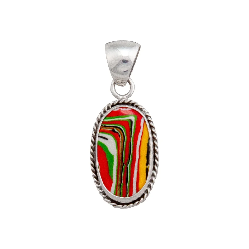 Necklaces and pendants with custom engravings for a personal, meaningful gift-Sterling Silver Green Fordite Oval Rope Pendant