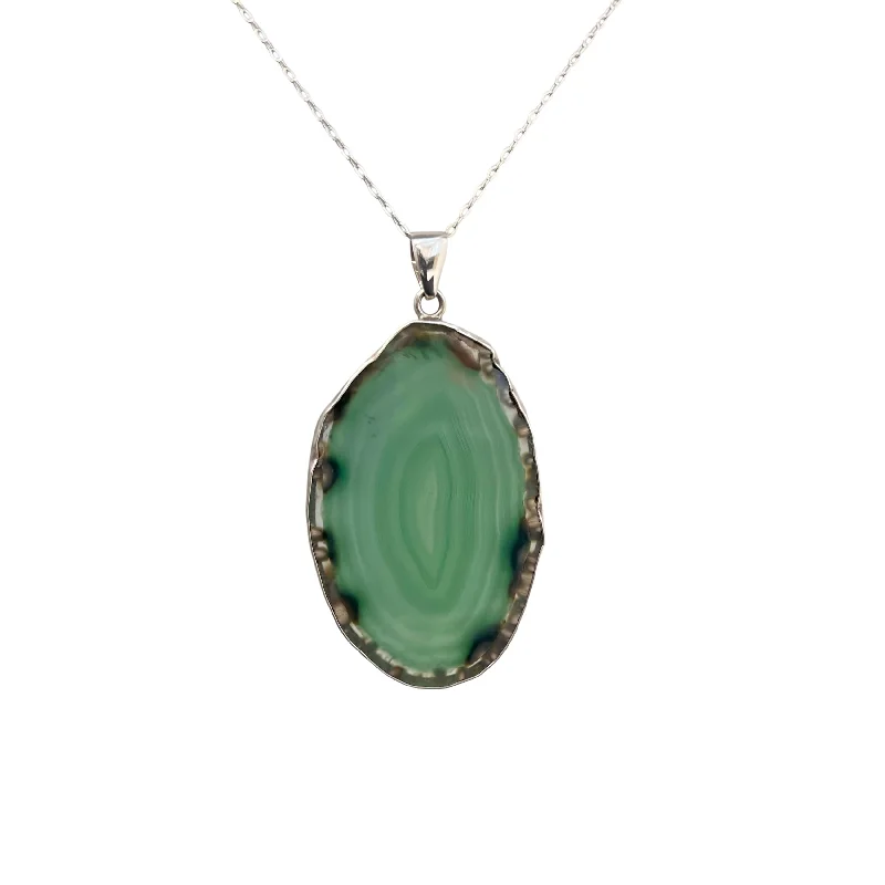 Best necklaces and pendants with black diamonds for an edgy, bold statement-Sterling Silver Green Agate Slice Pendant