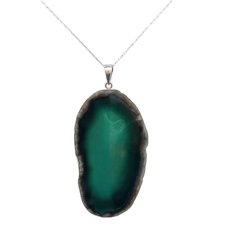 Best necklaces and pendants with opal and gold for a vibrant, luxurious contrast-Sterling Silver Green Agate Slice XL Pendant