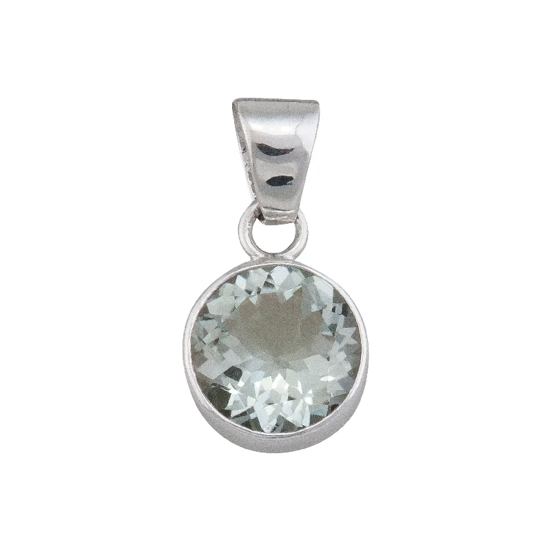 Best necklaces and pendants for weddings with matching designs for bride and groom-Sterling Silver Green Amethyst Round Pendant