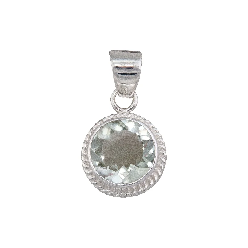 Beautiful necklaces and pendants with moon and star charms for a dreamy effect-Sterling Silver Green Amethyst Round Rope Pendant