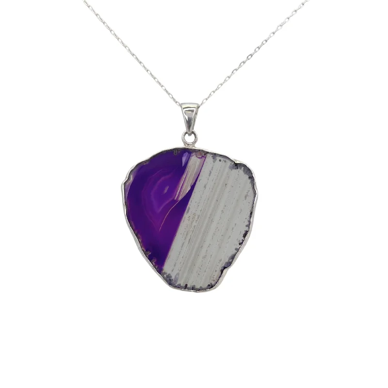 Best necklaces and pendants with opal gemstones for an iridescent glow-Sterling Silver Purple Agate Slice Pendant