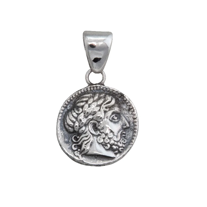 Necklaces and pendants with engraved messages for a deeply personal, sentimental gift-Sterling Silver Reversible Replica Greek Coin Pendant