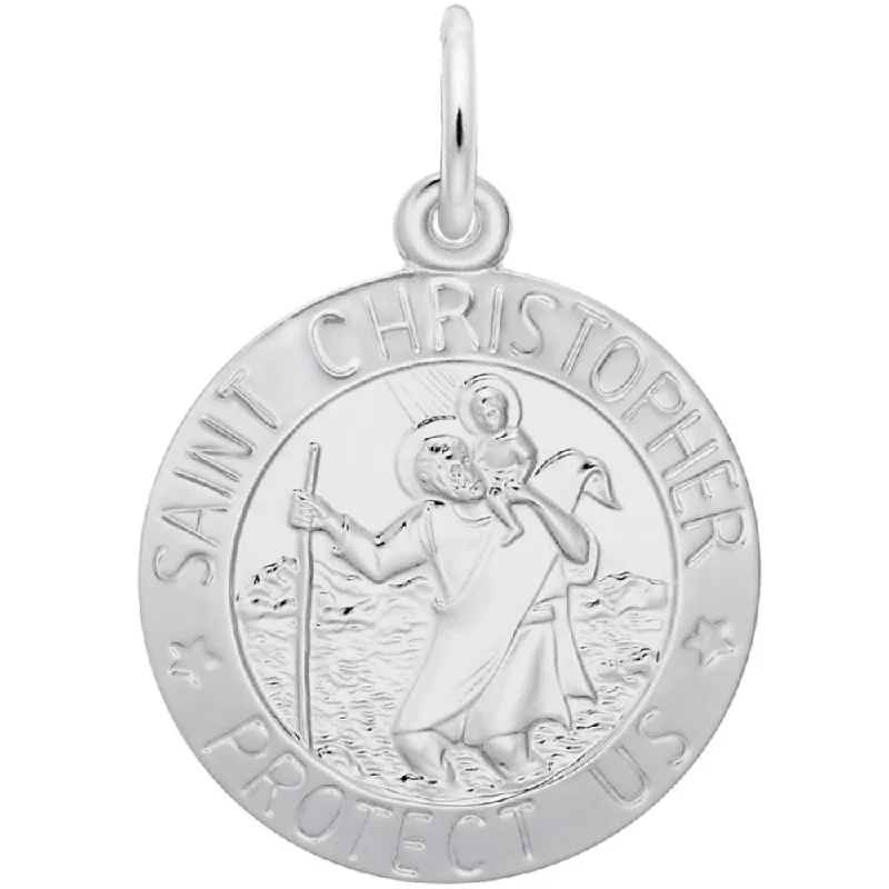 Beautiful necklaces and pendants with geometric shapes for a modern, artistic design-Sterling Silver St.Christopher Disc Charm