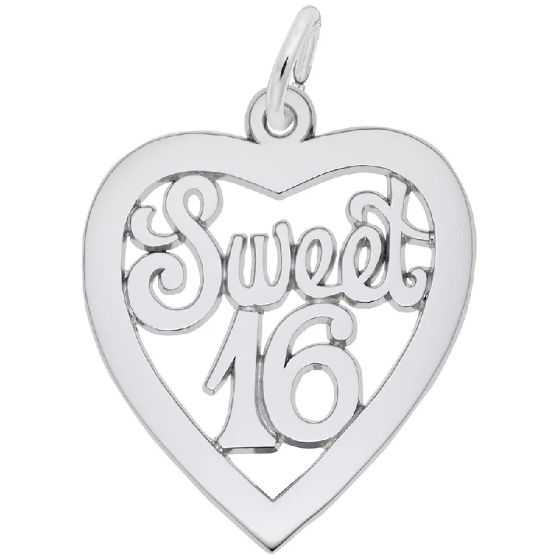 Unique necklaces and pendants with custom birthstone arrangements for personalization-Sterling Silver Sweet 16 Heart Charm