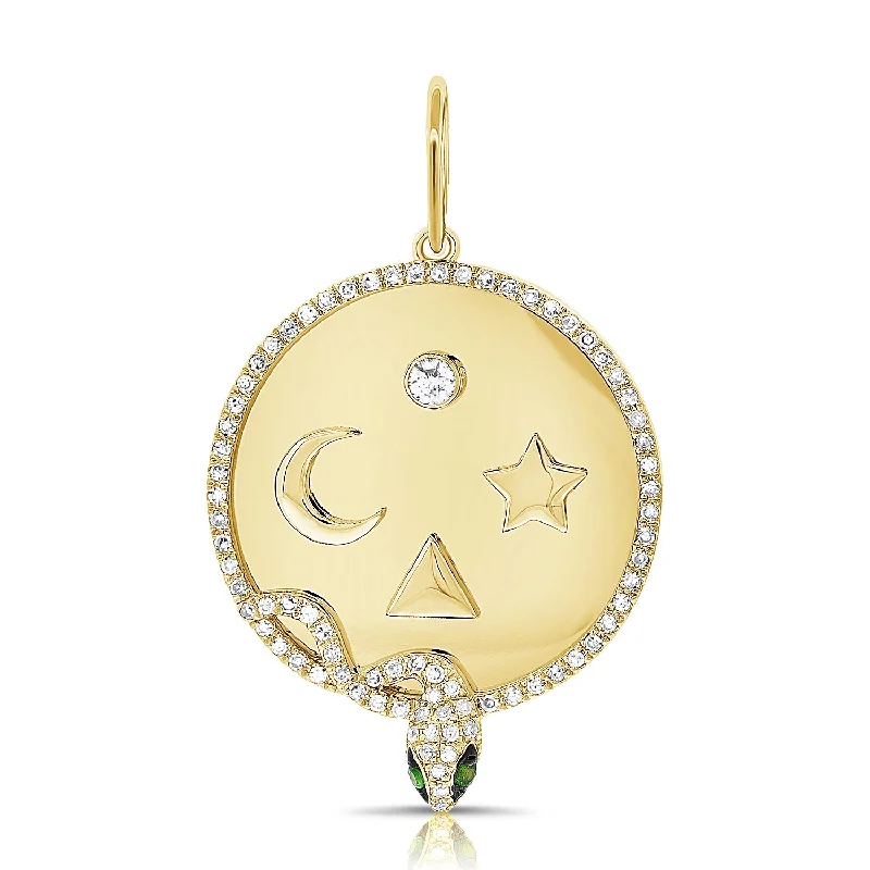 Best necklaces and pendants with crystal accents for a sparkling and elegant style-14Kt Gold Zodiac Diamond Snake Pendant Celestial New Age Design